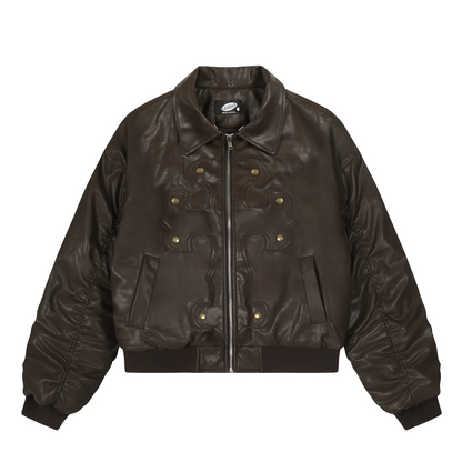 フェイクファーカラースタッズPUジャケット/2color/cm0144