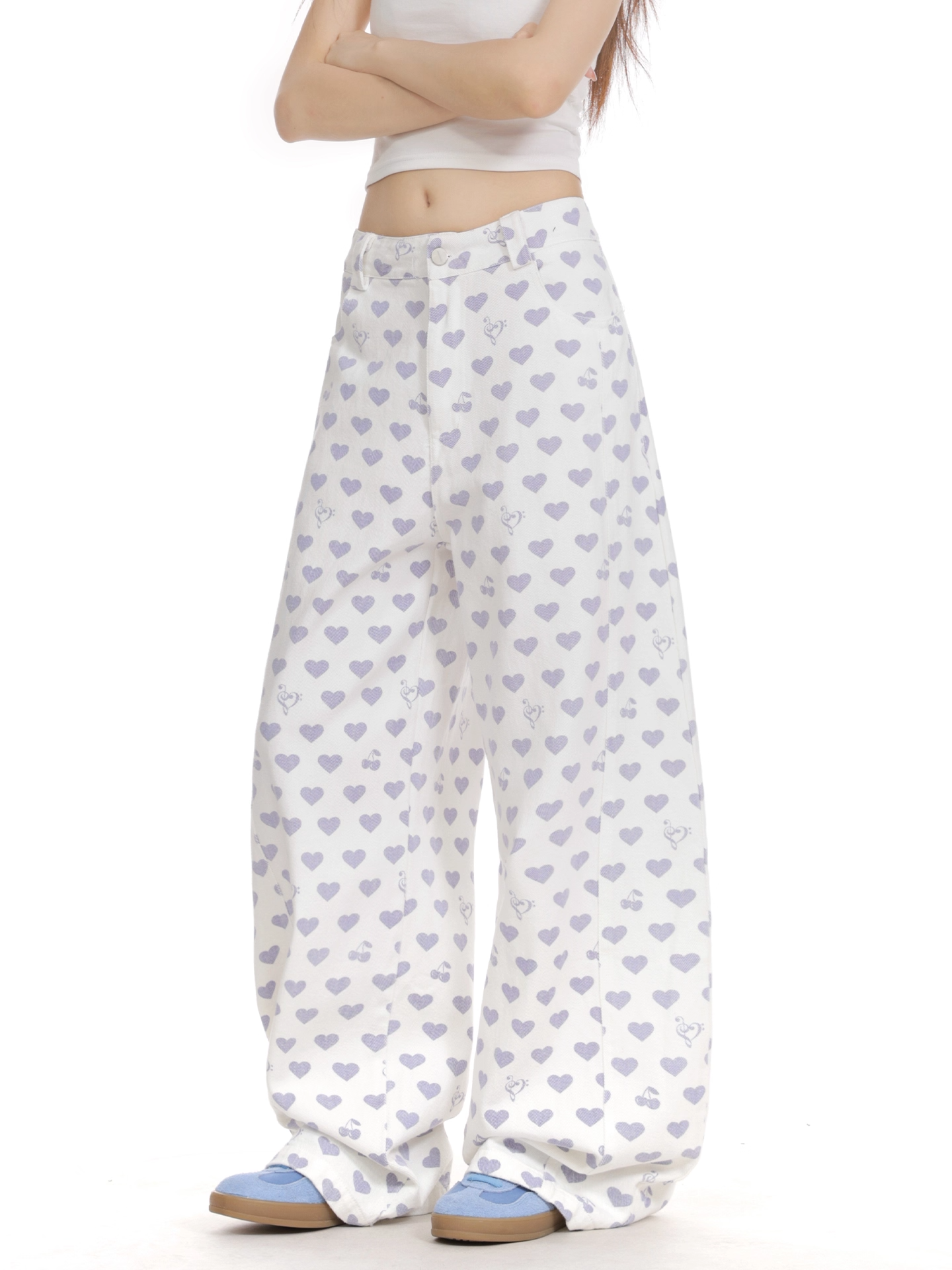 ハート柄刺繍ディテールパンツcm0008