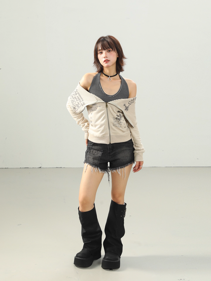 ジップアッププリントスウェット/2color/cm0089