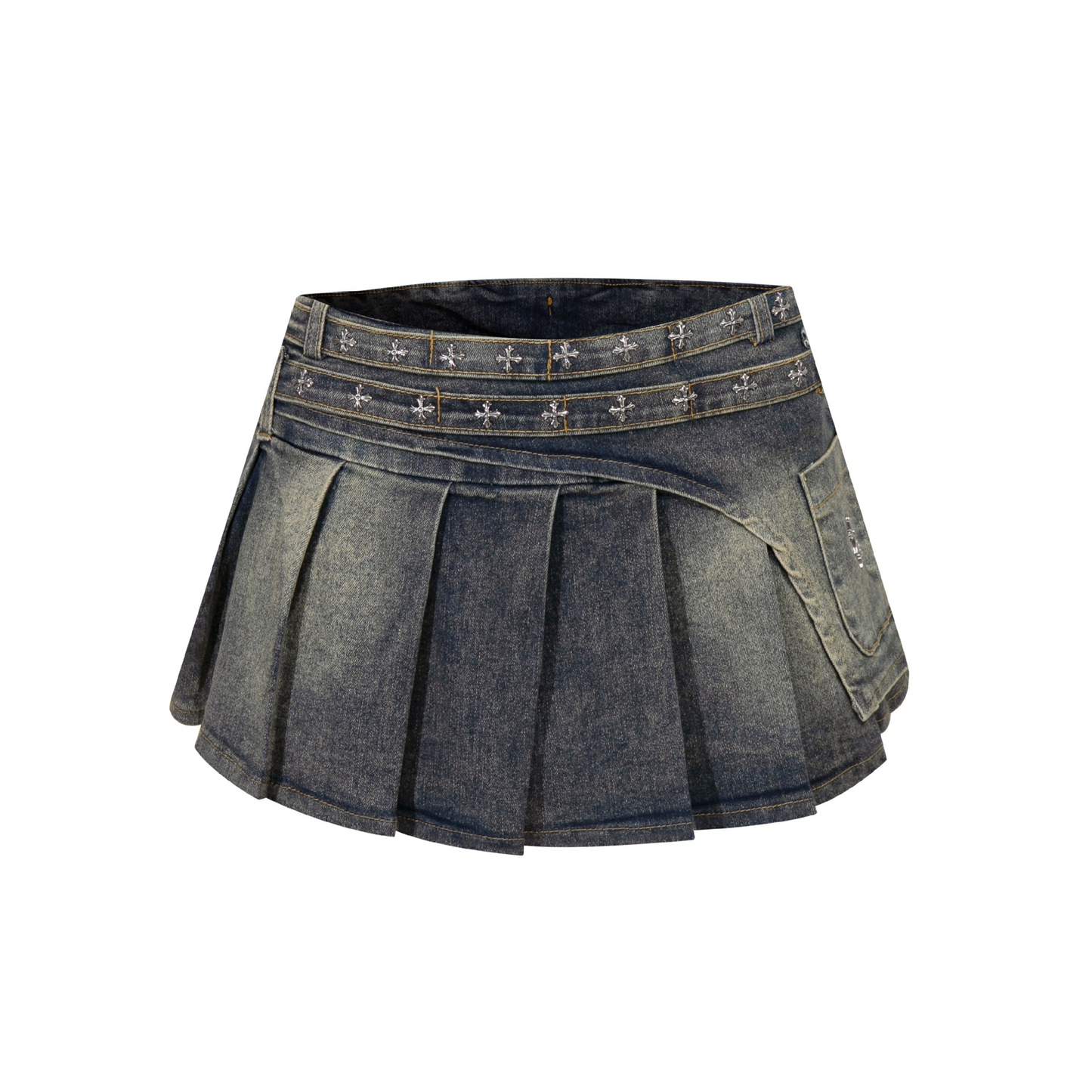 クロススタッズデザインデニムミニスカート/2color/cm0142