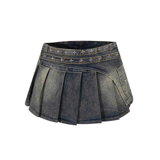 クロススタッズデザインデニムミニスカート/2color/cm0142