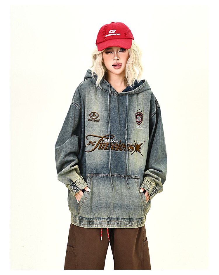 ウォッシュデニムフード付きパーカーcm0030