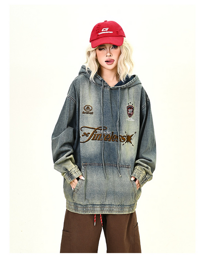 ウォッシュデニムフード付きパーカーcm0030