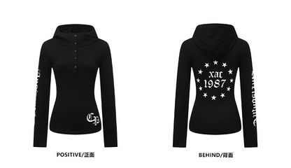 フード付きバックプリントスリムスウェットシャツ/2color/cm0040