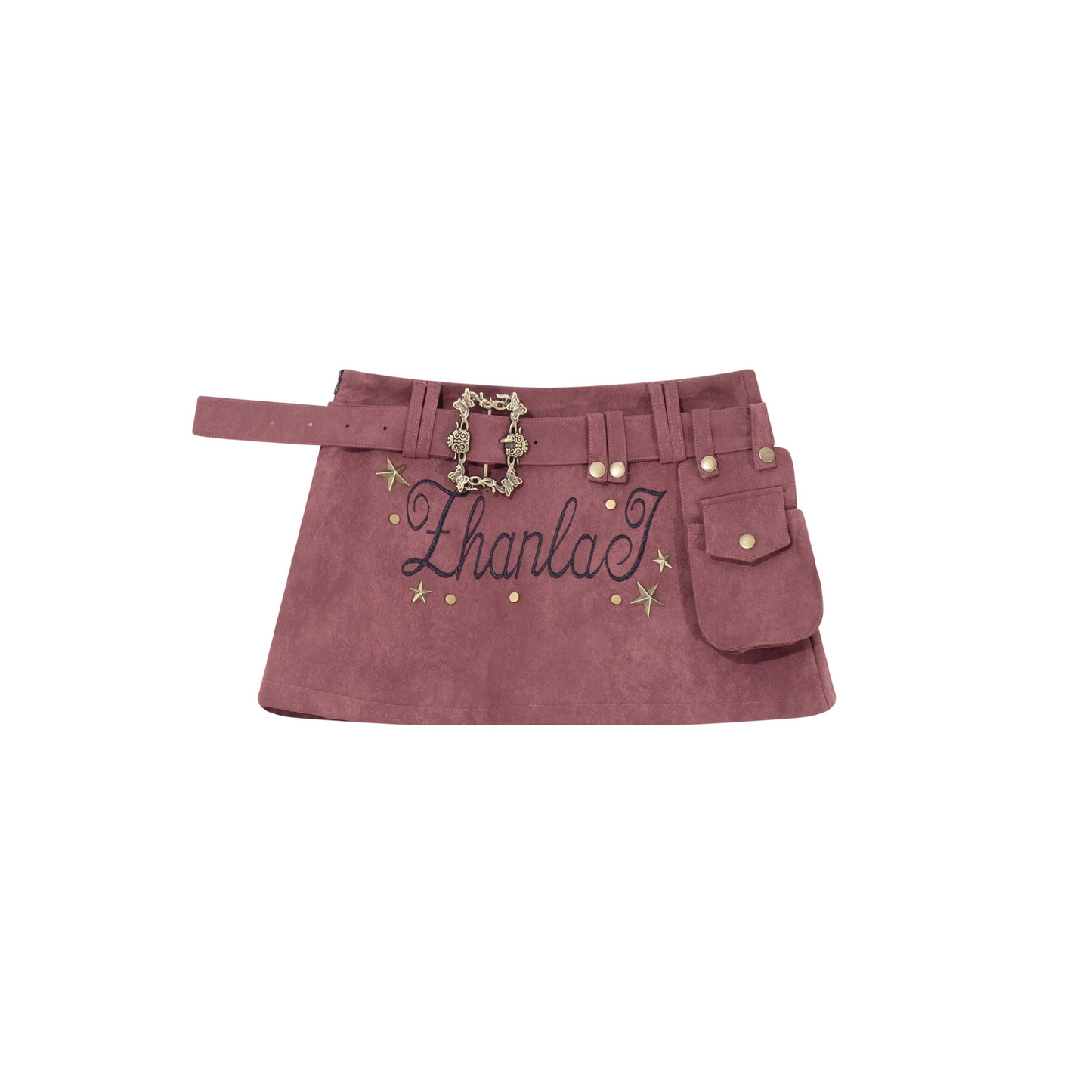 スタースタッズ装飾ベルトミニスカート/2color/cm0109