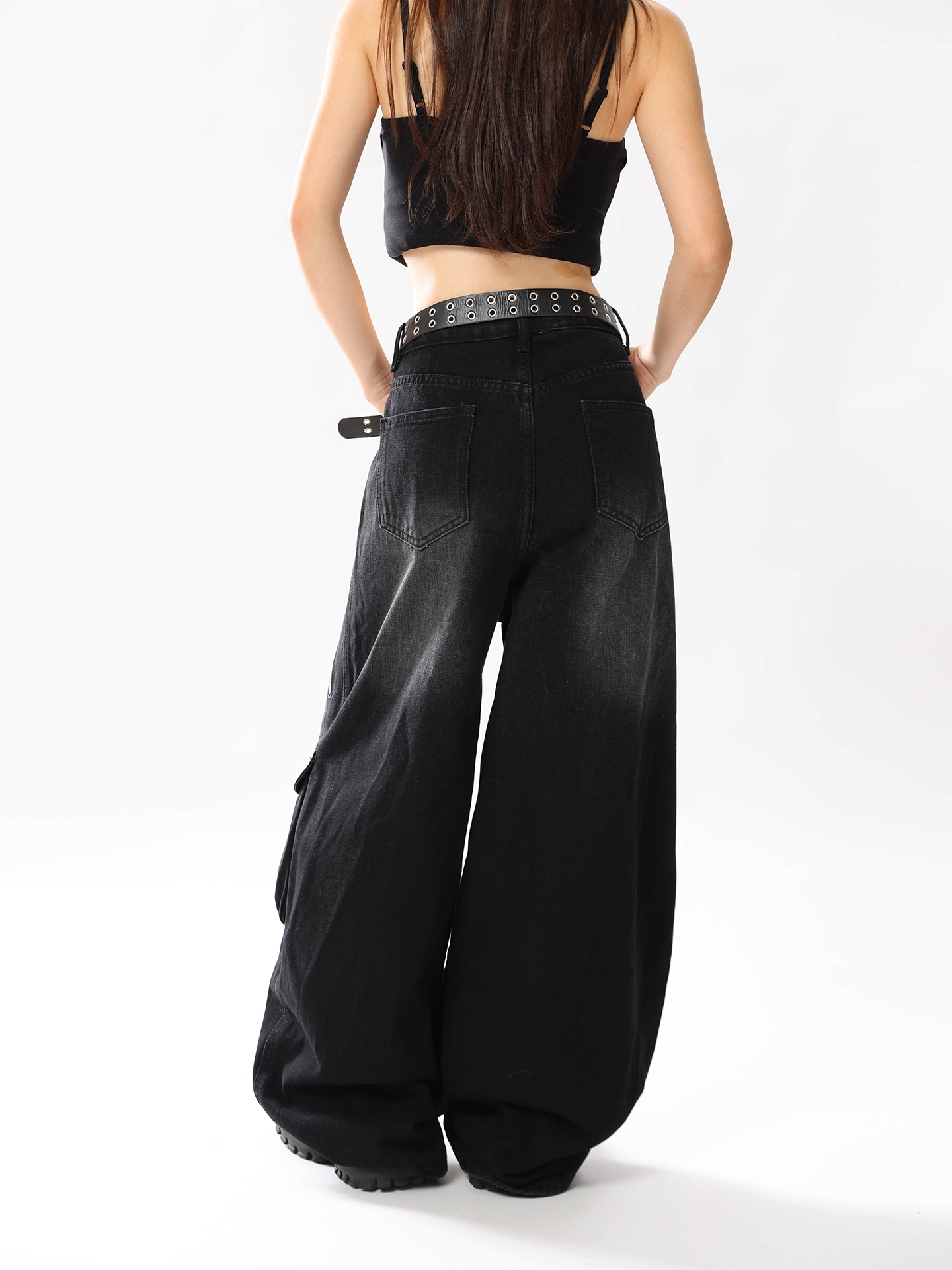 スターデザインワイドデニムパンツ/2color/cm0007