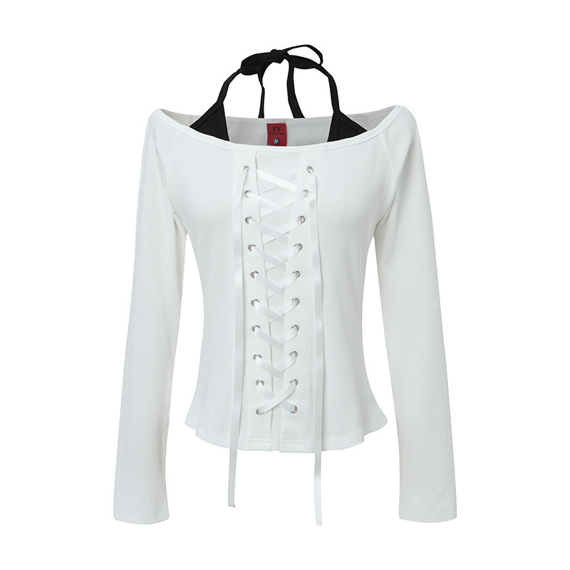 2color/レースアップオフショルダートップス/cm0243