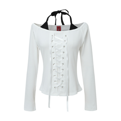 2color/レースアップオフショルダートップス/cm0243