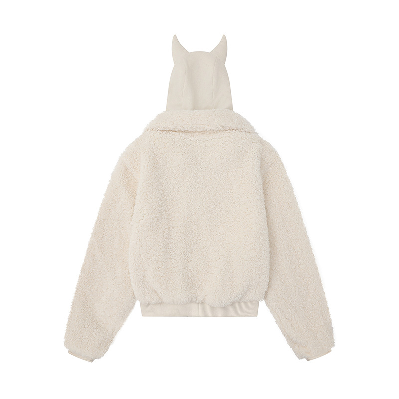 ツノ耳フードワンポイントロゴボアジャケット/2color/cm0074