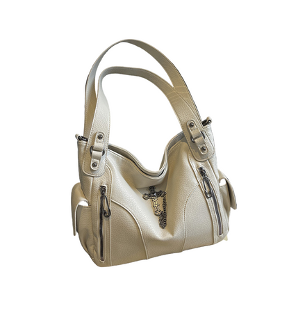 クロスアクセサリー付きジップデザイン2wayショルダーバッグ/3color/cm0114