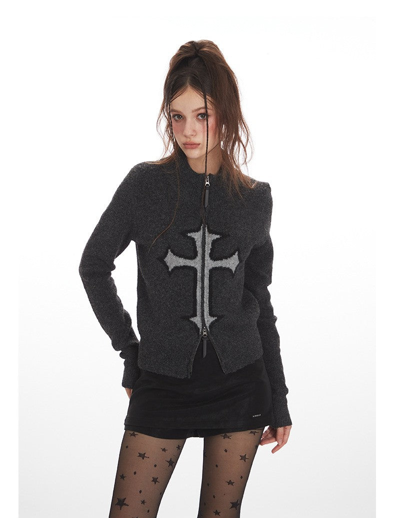 クロスロゴデザインジップアップニット/2color/cm0143