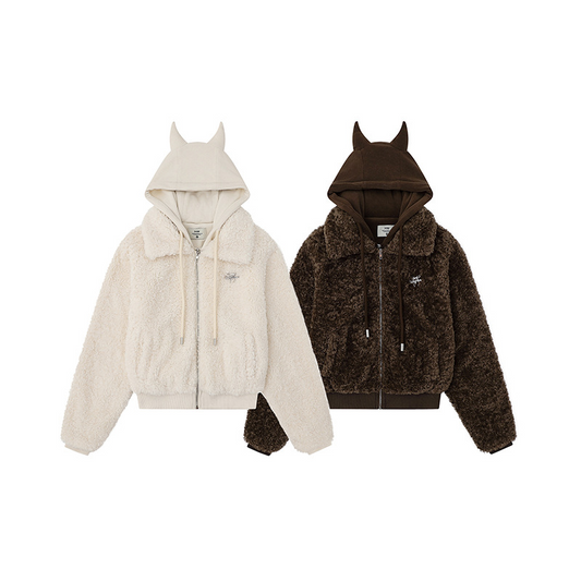 ツノ耳フードワンポイントロゴボアジャケット/2color/cm0074