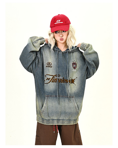 ウォッシュデニムフード付きパーカーcm0030