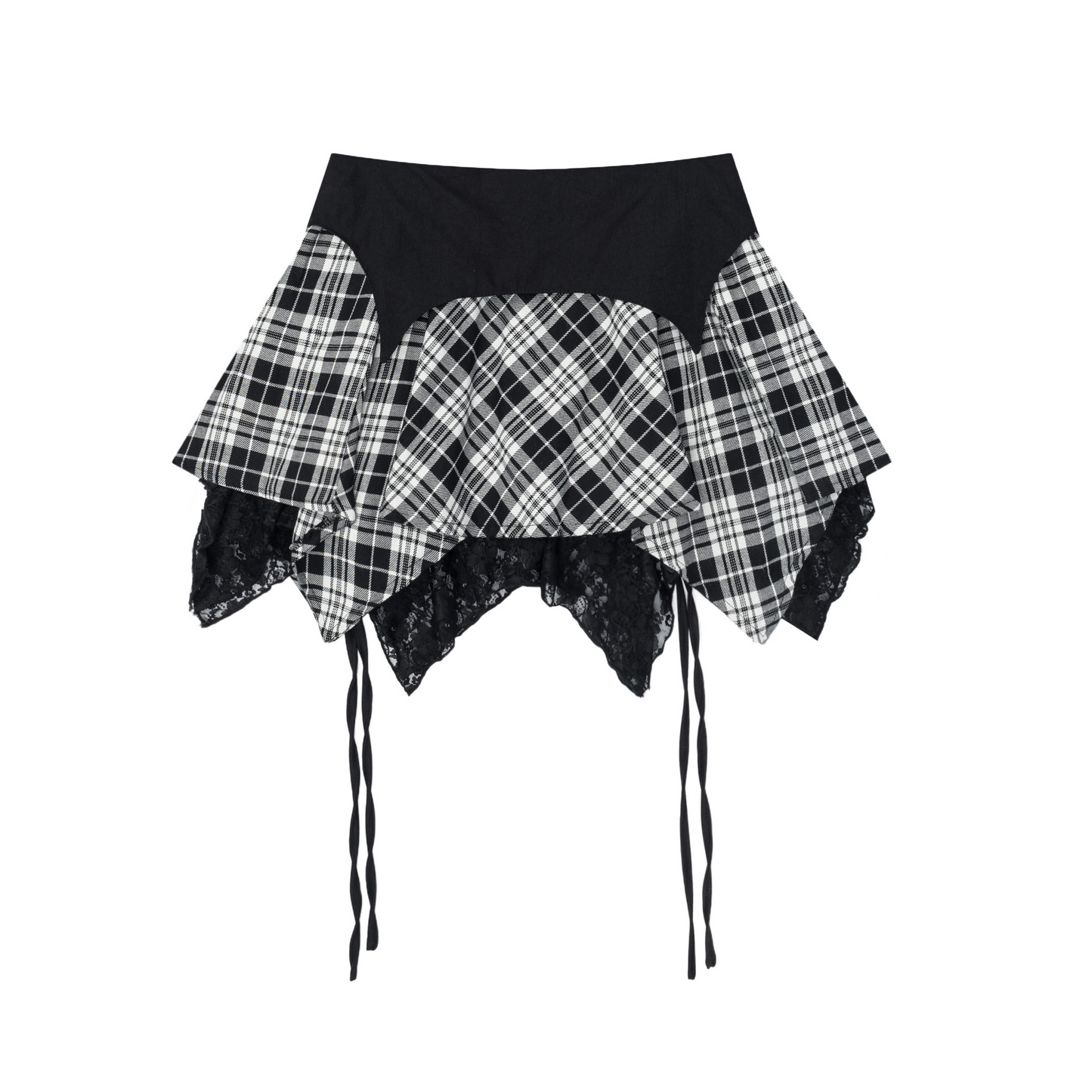 チェック柄スターアクセ付きレースディテールミニスカート/cm0041