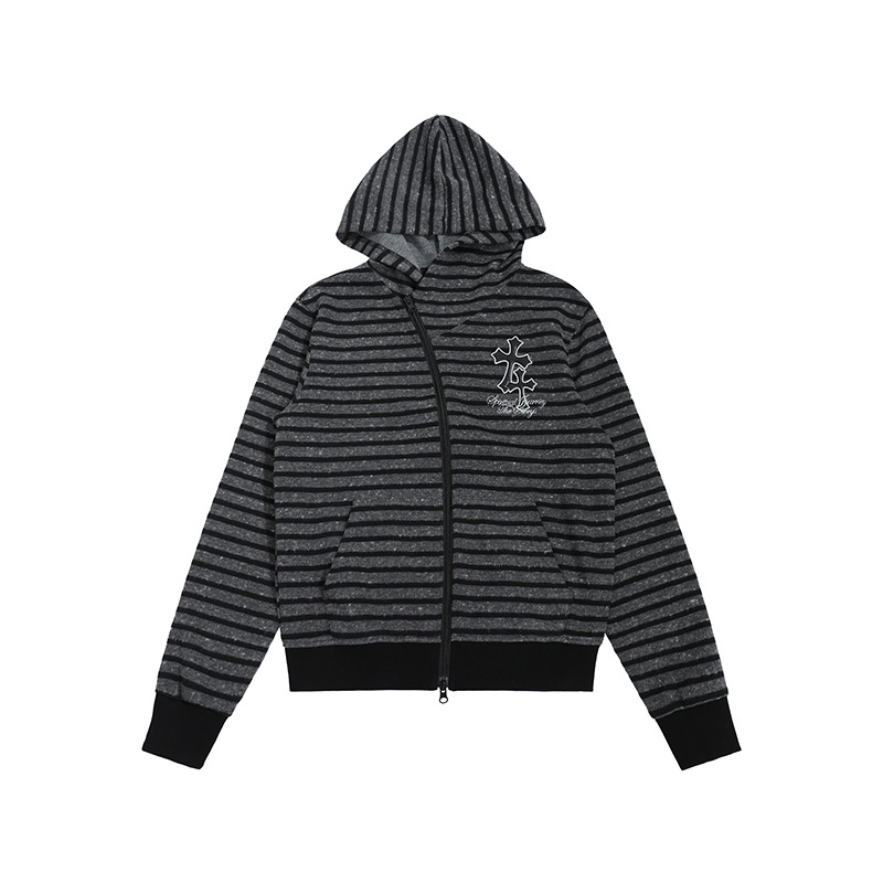 2color/クロスロゴボーダージップアップフーディー/cm0247