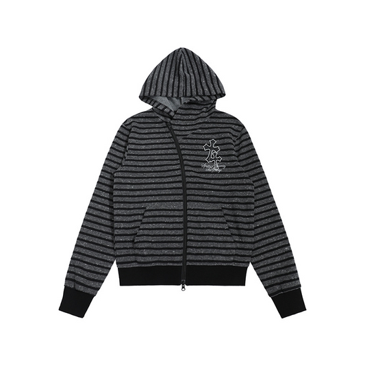 2color/クロスロゴボーダージップアップフーディー/cm0247