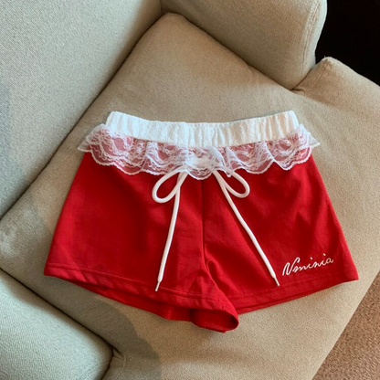 2color/ワンポイント刺繍ロゴレースショートパンツ/cm0279