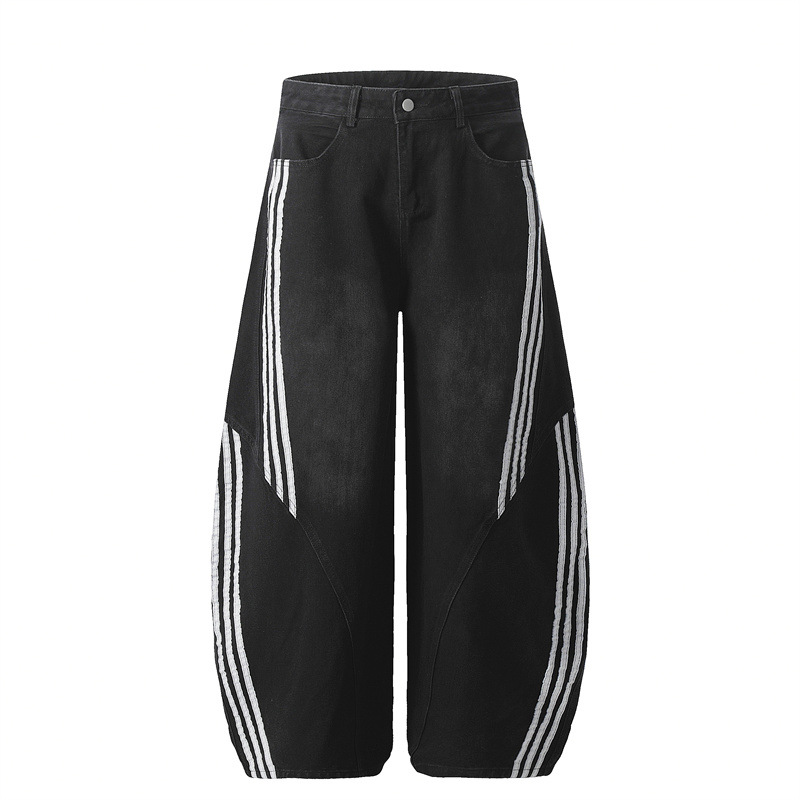 ラインデザインワイドレッグデニムパンツ/2color/cm0112