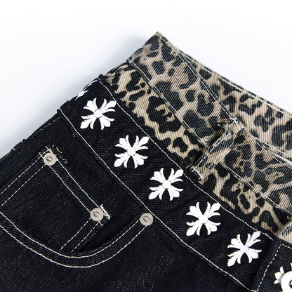 クロスデザインレオパードディテールワイドパンツ/cm0147