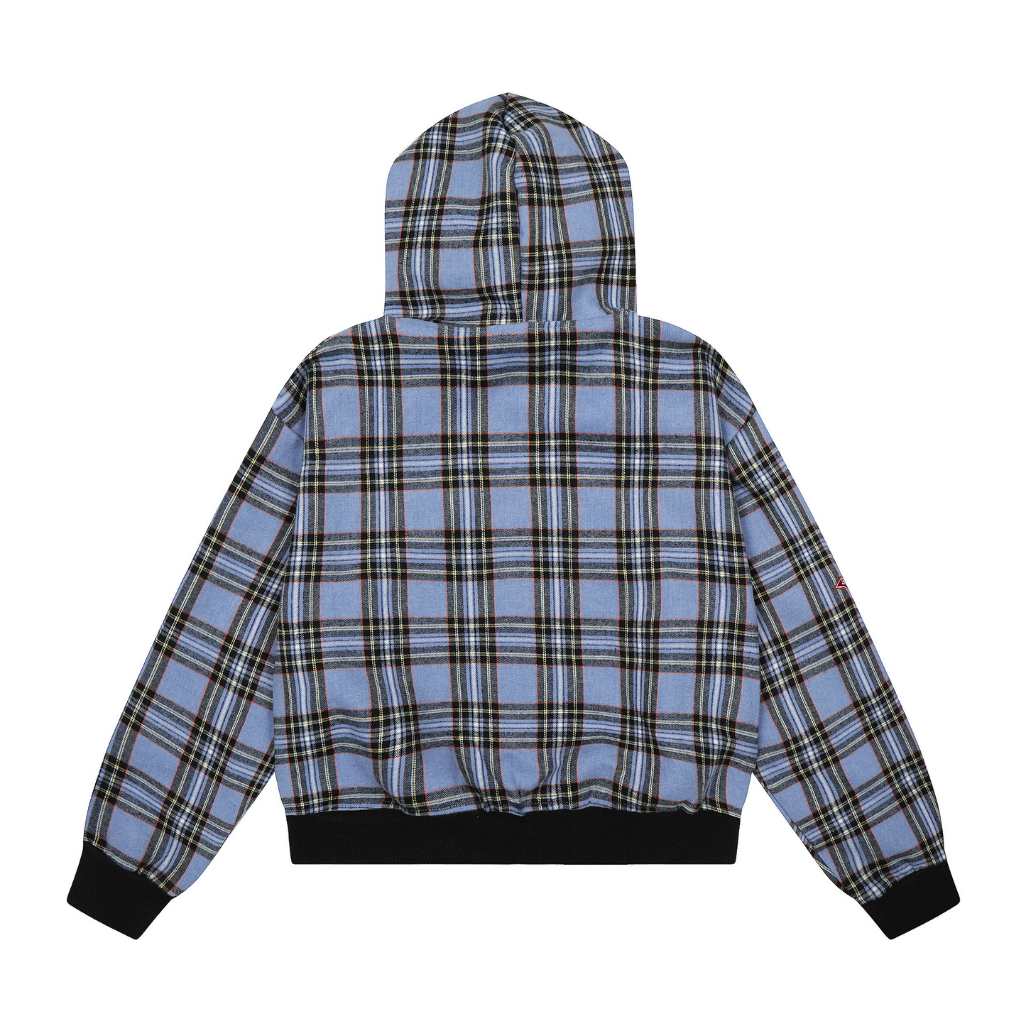 チェック柄ファーフードワンポイント刺繍ロゴジップアップジャケット/2color/cm0013