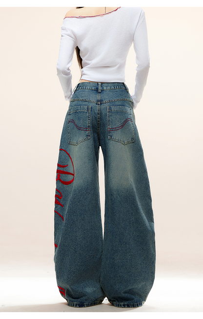 サイド刺繍デザインバックポケットステッチディテールデニムパンツ/cm0120