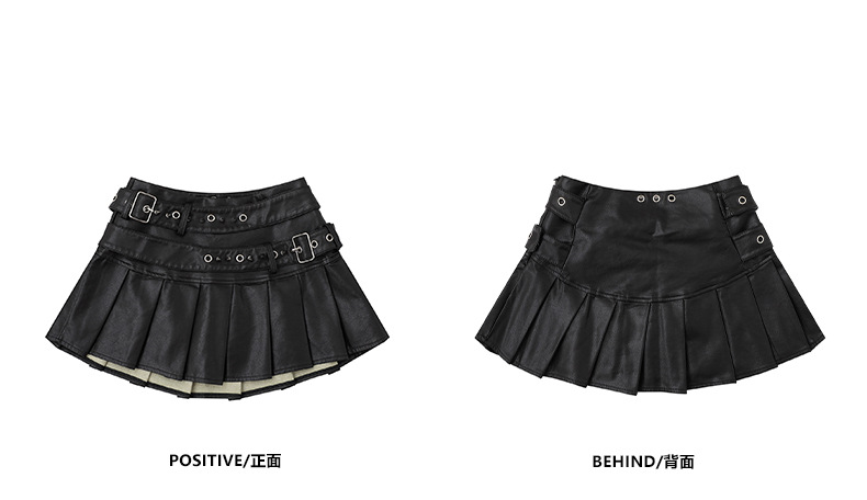 ベルトデザインフェイクレザーミニスカート/2color/cm0102