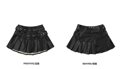 ベルトデザインフェイクレザーミニスカート/2color/cm0102