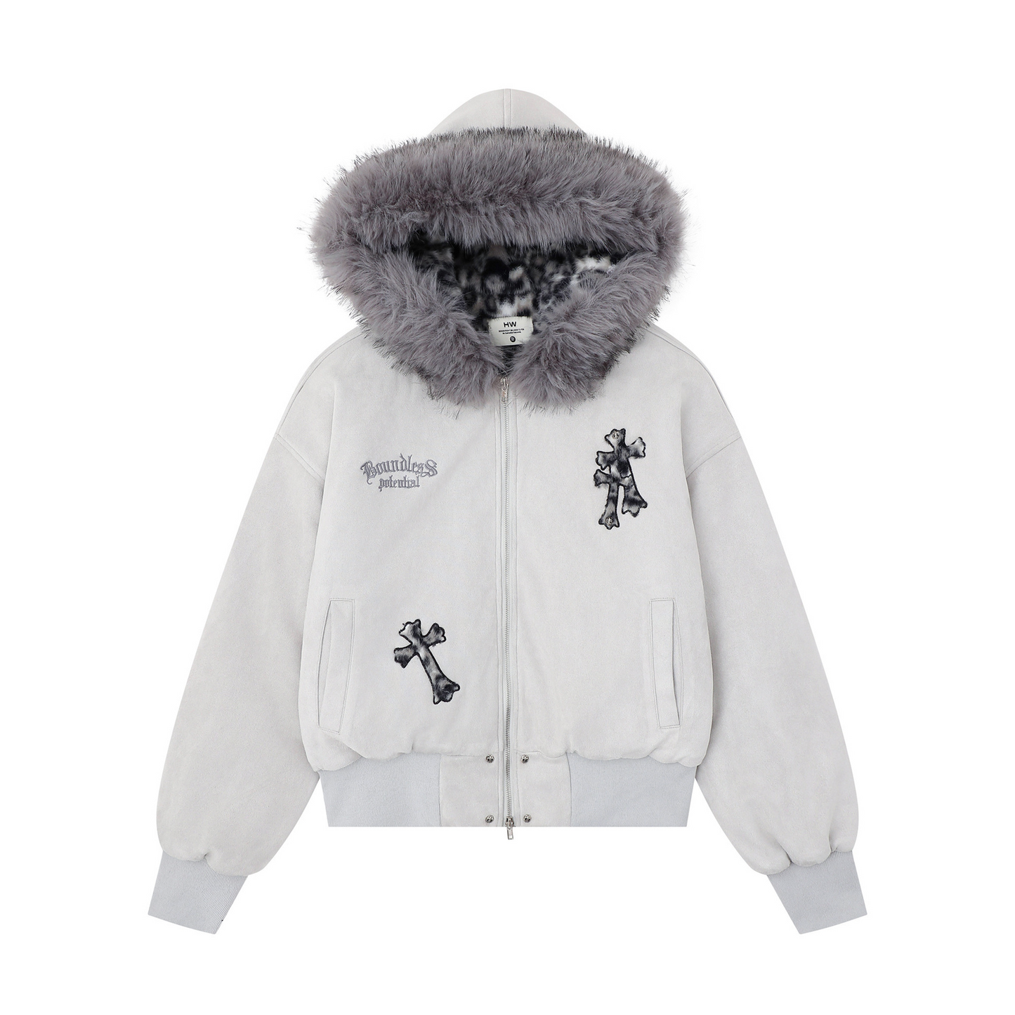 クロスデザインフェイクファーフードジャケットcm0004