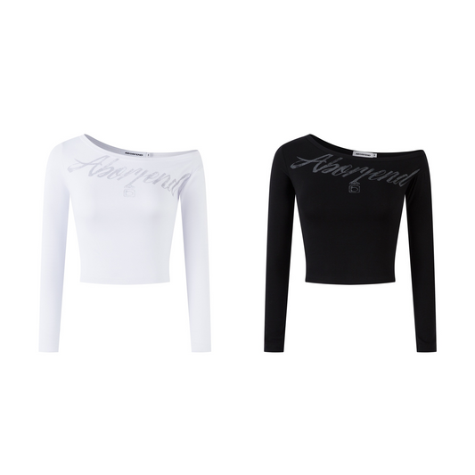 アシメオフショルダープリントTシャツ/cm0096