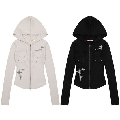 ダブルポケット/スタープリントジップアップスウェット[2color]/cm0034