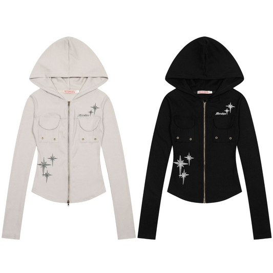 ダブルポケット/スタープリントジップアップスウェット[2color]/cm0034