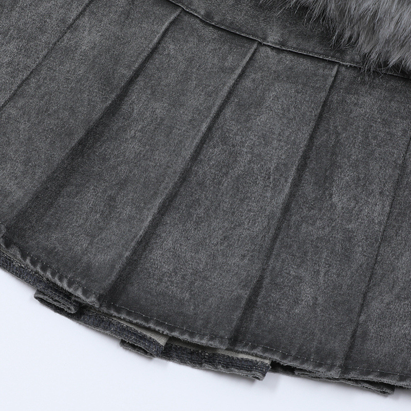 エコファーデザインプリーツデザインミニスカート/2color/cm0160