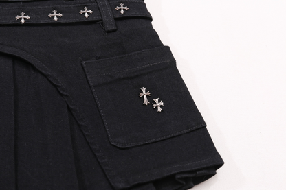 クロススタッズデザインデニムミニスカート/2color/cm0142