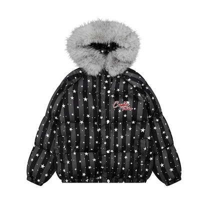 スター柄ファー付きフードパファージャケット/2color/cm0021