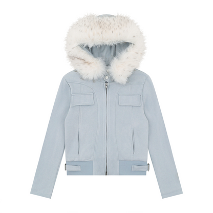 取り外しファー付きポケットデザインジップアップジャケット/2color/cm0043