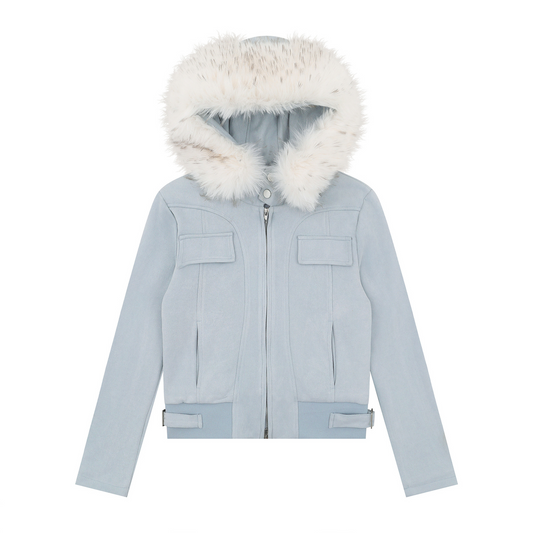 取り外しファー付きポケットデザインジップアップジャケット/2color/cm0043