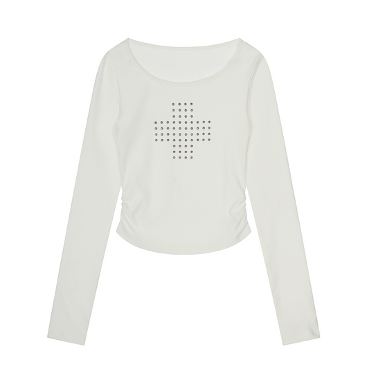 2color/スタッズクロスロゴ長袖トップス/cm0190