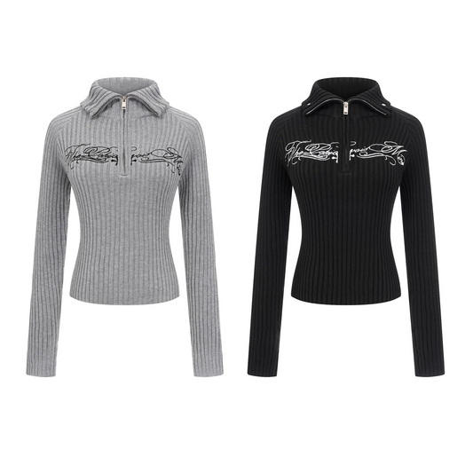 刺繍デザインハーフジップセーター/2color/cm0162