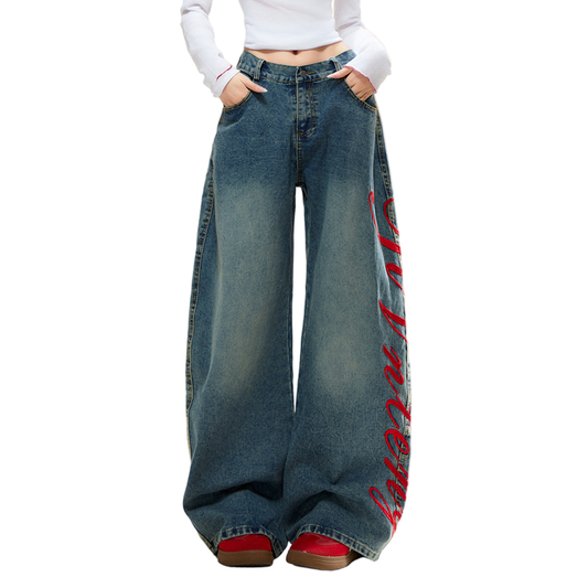 サイド刺繍デザインバックポケットステッチディテールデニムパンツ/cm0120