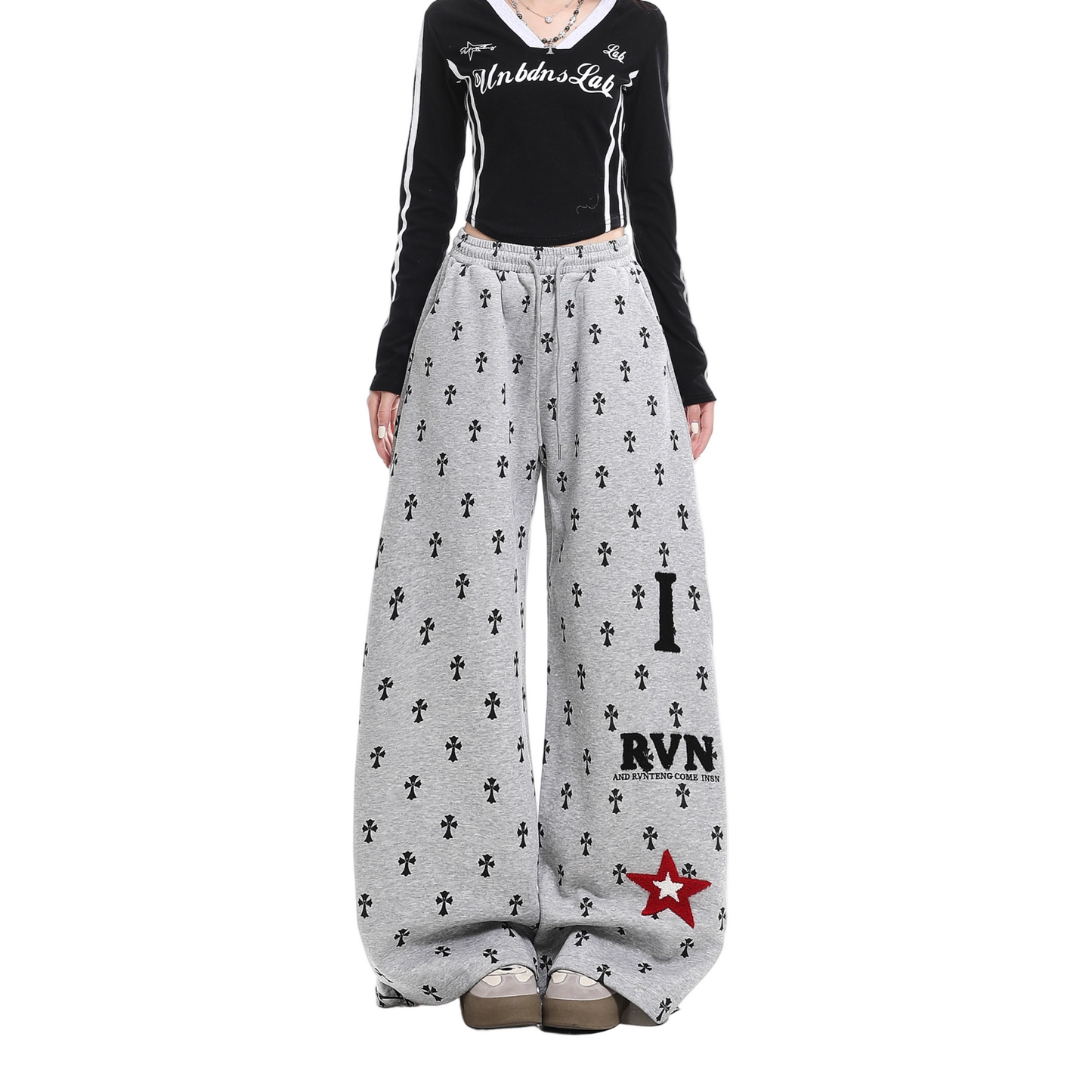 クロス柄スターロゴワイドパンツ/2color/cm0076