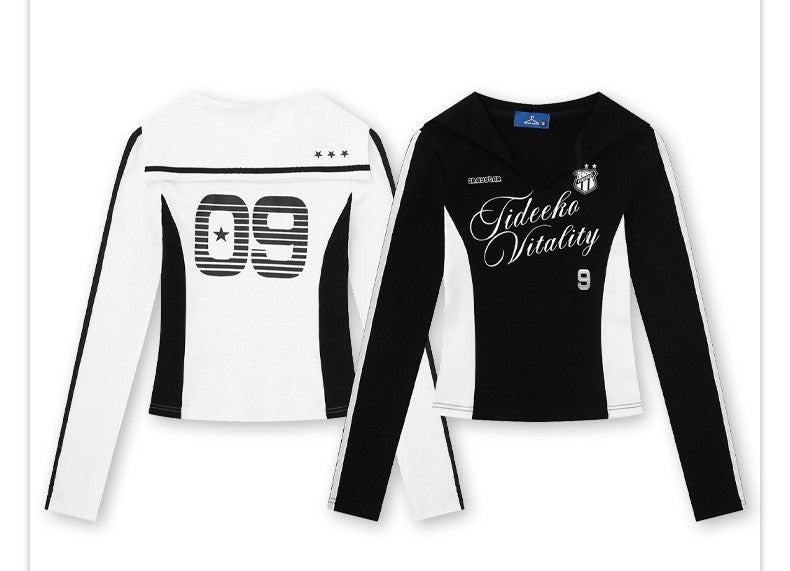 セーラーカラースポーティーナンバープリントカットソー/2color/cm0039