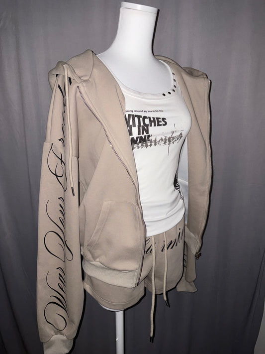 レタープリントセットアップ/ジップアップフーディー＋ショートパンツcm0236