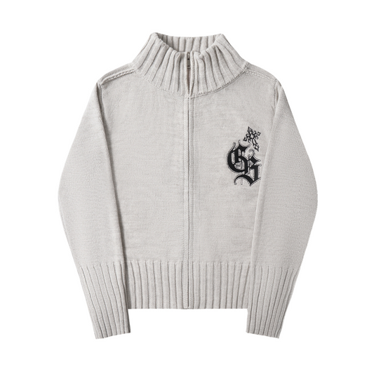 ロゴワンポイントハイネックジップアップニット/cm0124