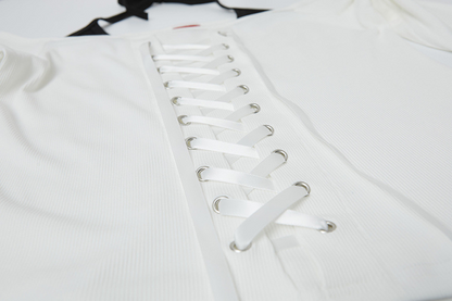 2color/レースアップオフショルダートップス/cm0243