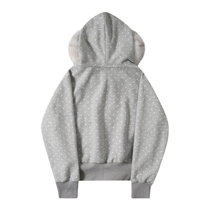 耳付きファーフードワンポイントロゴジップアップパーカー/2color/cm0126