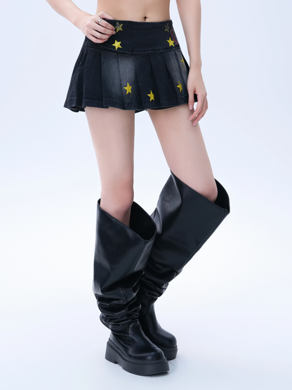 スタープリントデニムミニスカート/3color/cm0011