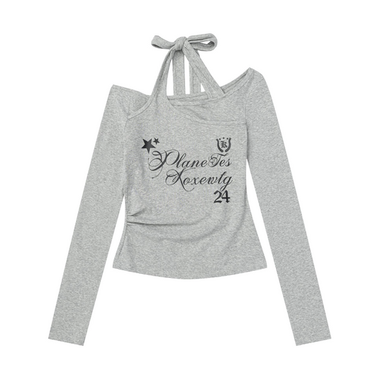 2color/オフショルダーレイヤーディテールプリントトップス/cm0185