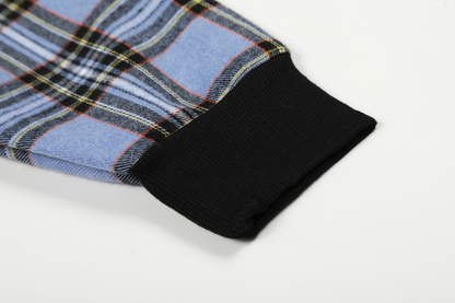 チェック柄ファーフードワンポイント刺繍ロゴジップアップジャケット/2color/cm0013