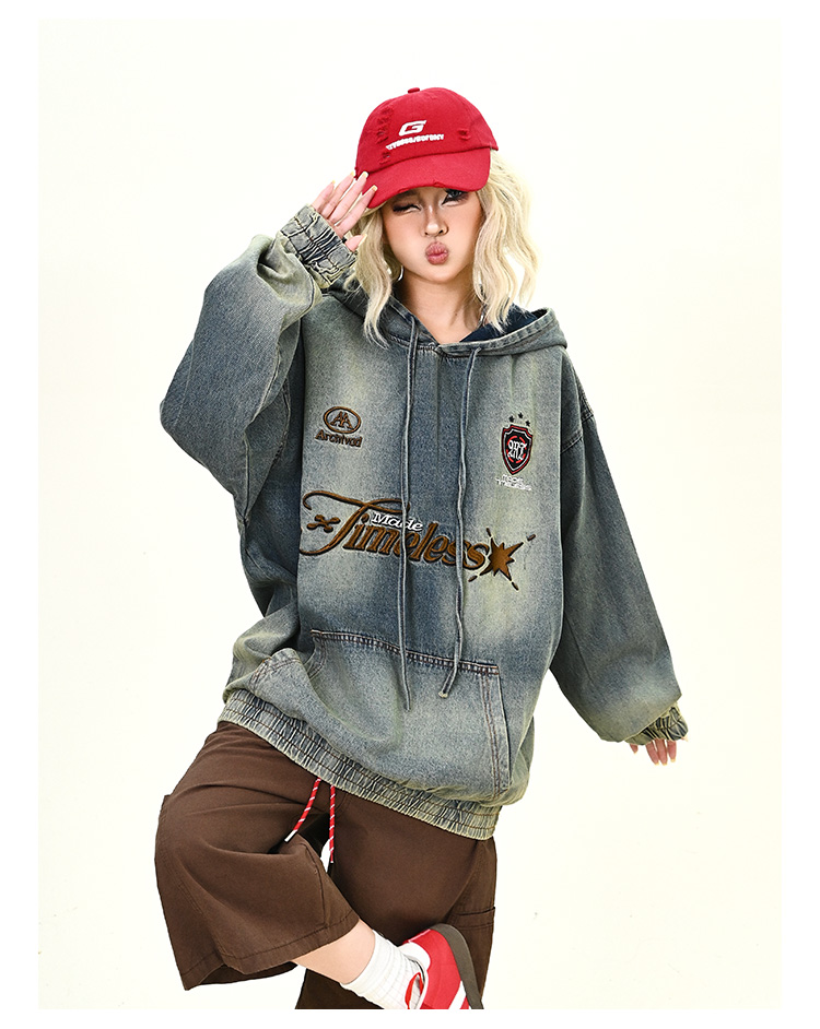 ウォッシュデニムフード付きパーカーcm0030