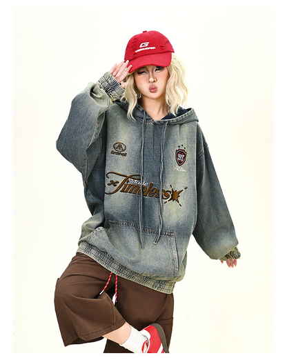 ウォッシュデニムフード付きパーカーcm0030